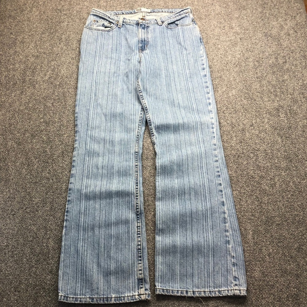 Y2K Womens Flare Jeans Light Wash Pinstripe Cotton Size 10